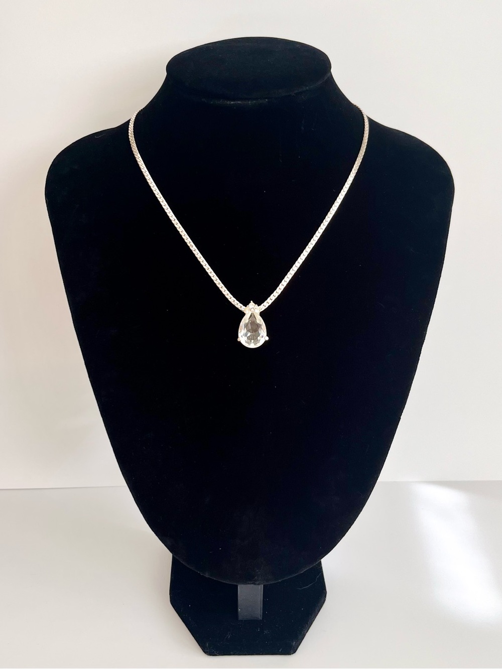 Vintage Signed Vendome Silver-Tone Teardrop Crystal Necklace